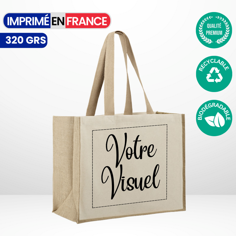 SAC SHOPPING 320GRS COTON AVEC SOUFFLETS EN JUTE : SUNSET