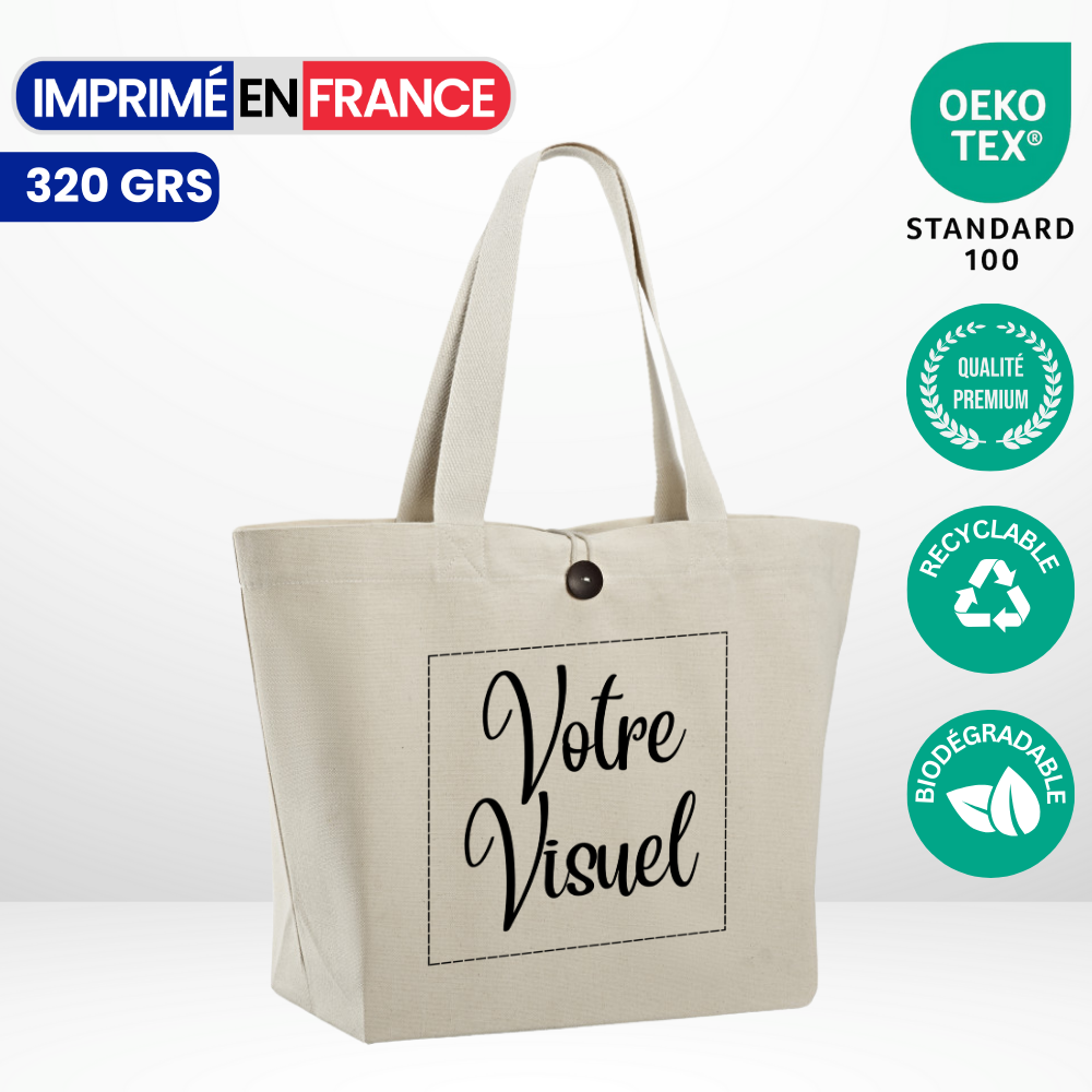 SAC T-BOTTOM 320GRS COTON AVEC BOUTON DE BOIS : DAVOS